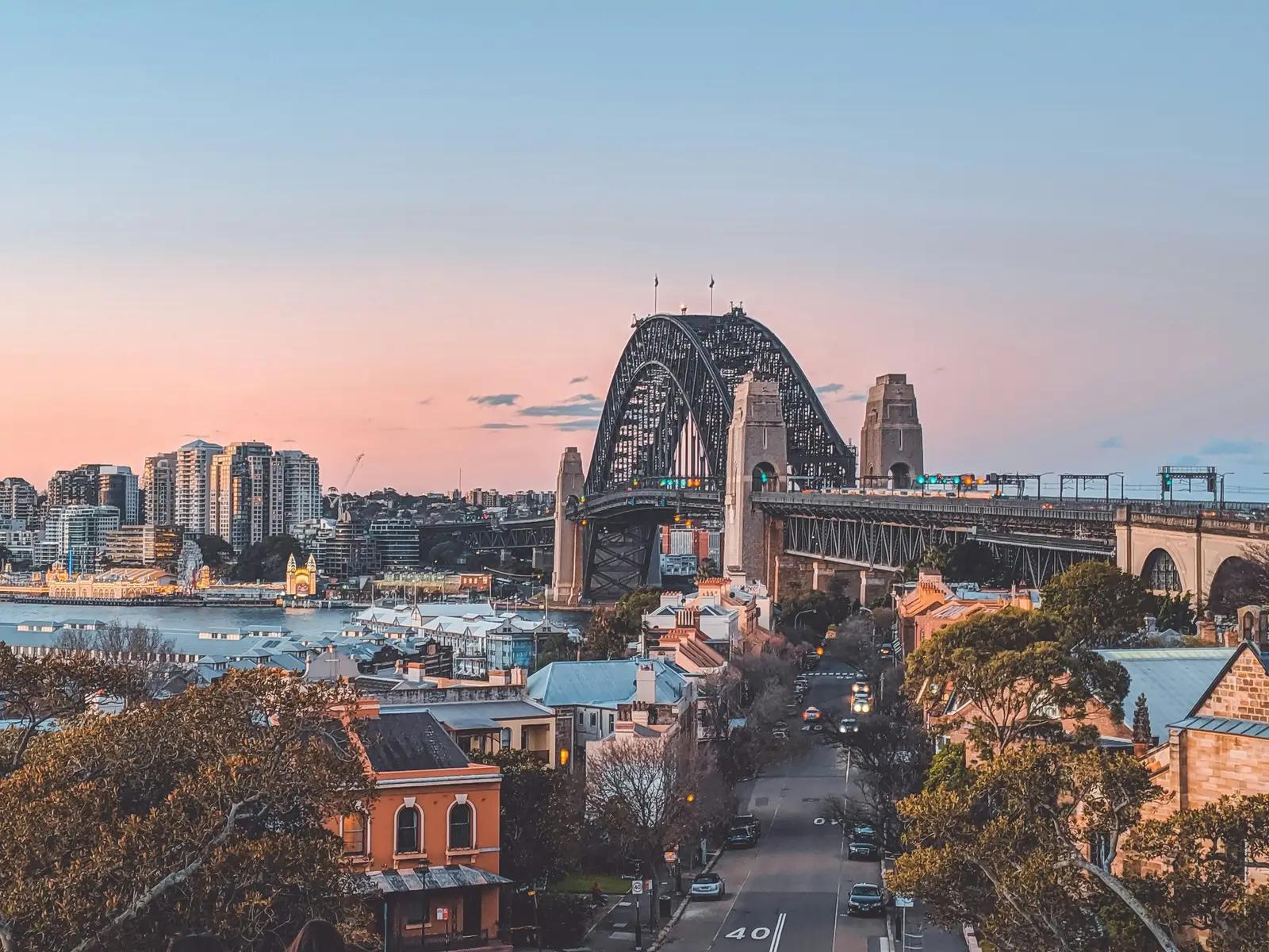 Sydney's city skyline and Harbour Bridge across the water